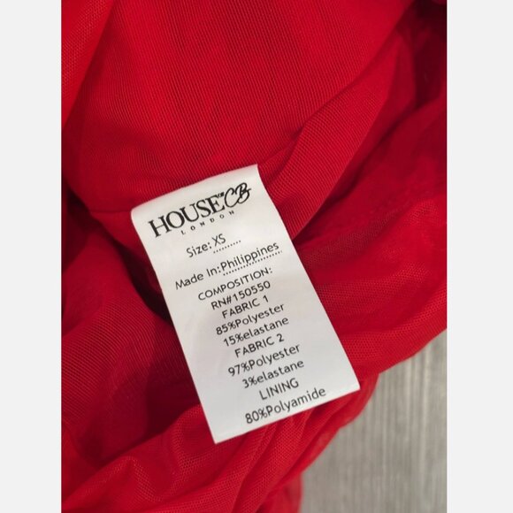 HOUSE OF CB Sirene Ruched Mesh Midi Dress Red Womens XS - Picture 6 of 8